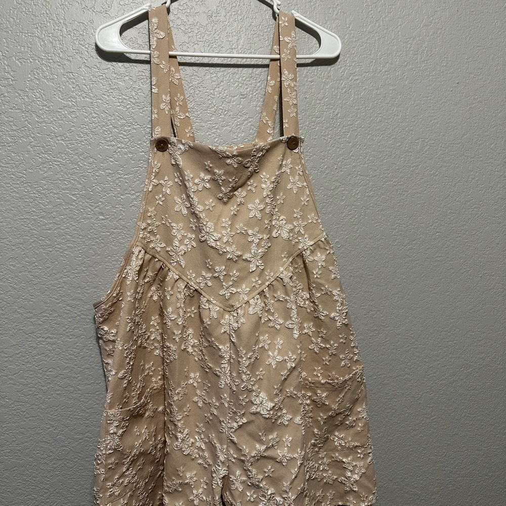 Pink Floral Embroidered Overalls